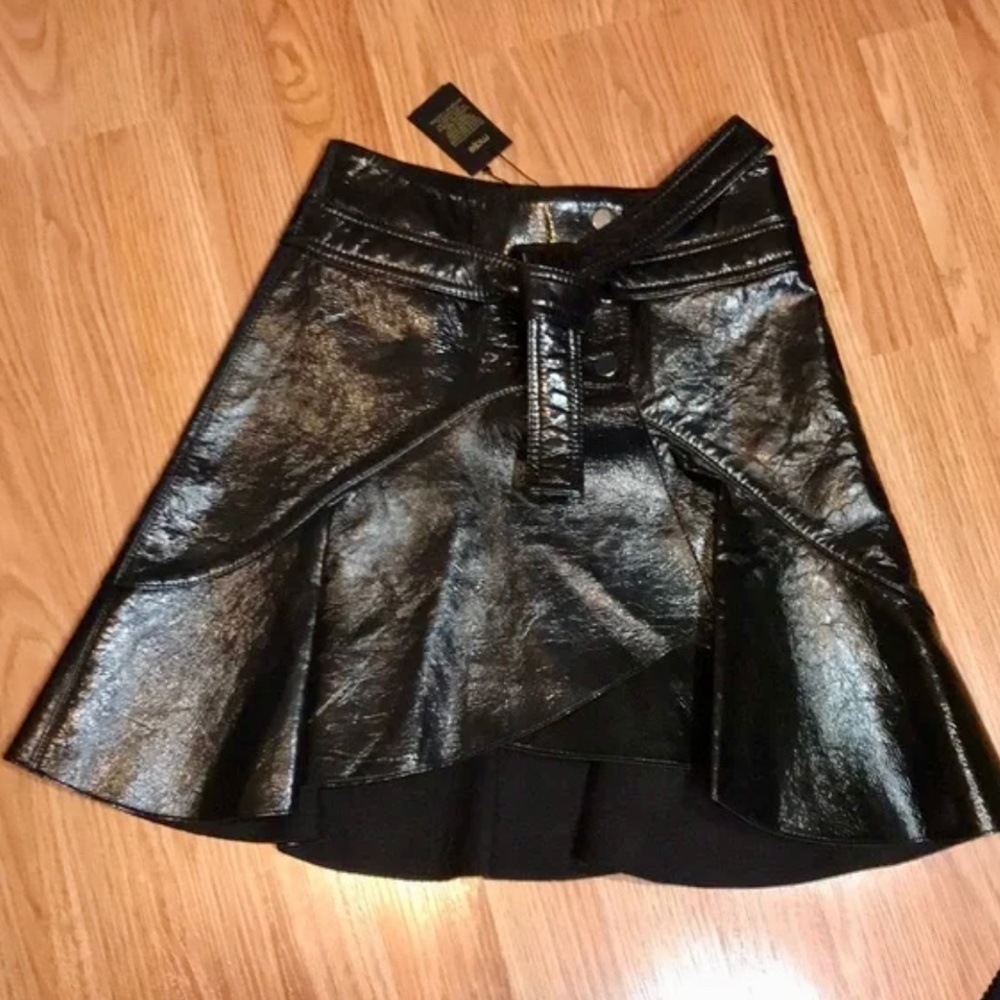 NEW🔥 Maje Janak Black Patent Wrap Skirt